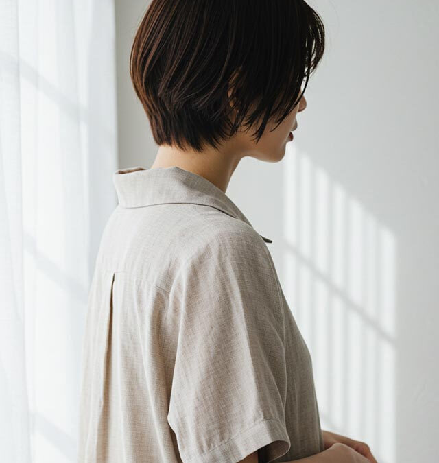 ひし形シルエットで小顔効果も期待できる大人ショート